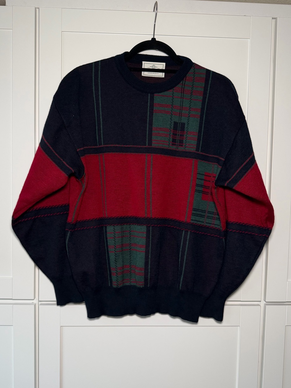 Vintage Baileys Wool Striped Crewneck Sweater Grunge Academia 80s 90s Plaid